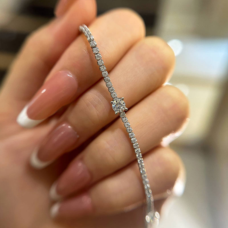 Stunning Round-Cut Moissanite Bracelet in 18K White Gold Plated Silver