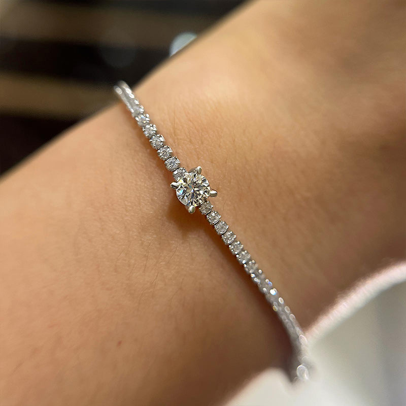 Stunning Round-Cut Moissanite Bracelet in 18K White Gold Plated Silver