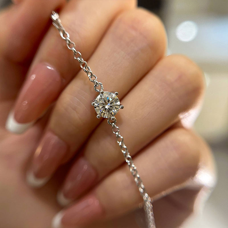 Luxurious Round-Cut Moissanite Bracelet with 18K White Gold