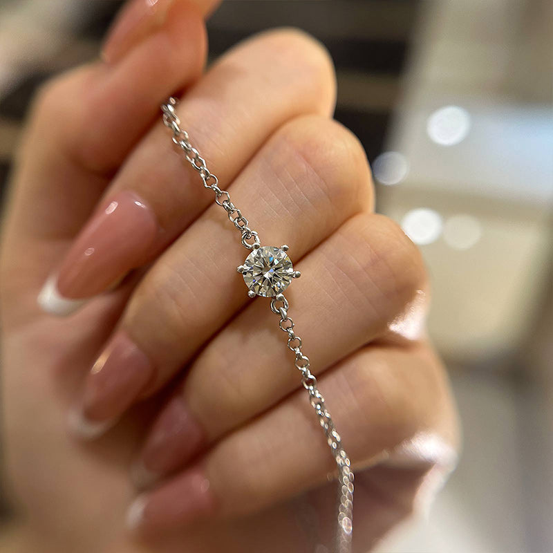 Luxurious Round-Cut Moissanite Bracelet with 18K White Gold