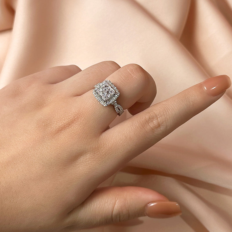 2.0ct Princess Cut Halo Ring in Sterling Silver