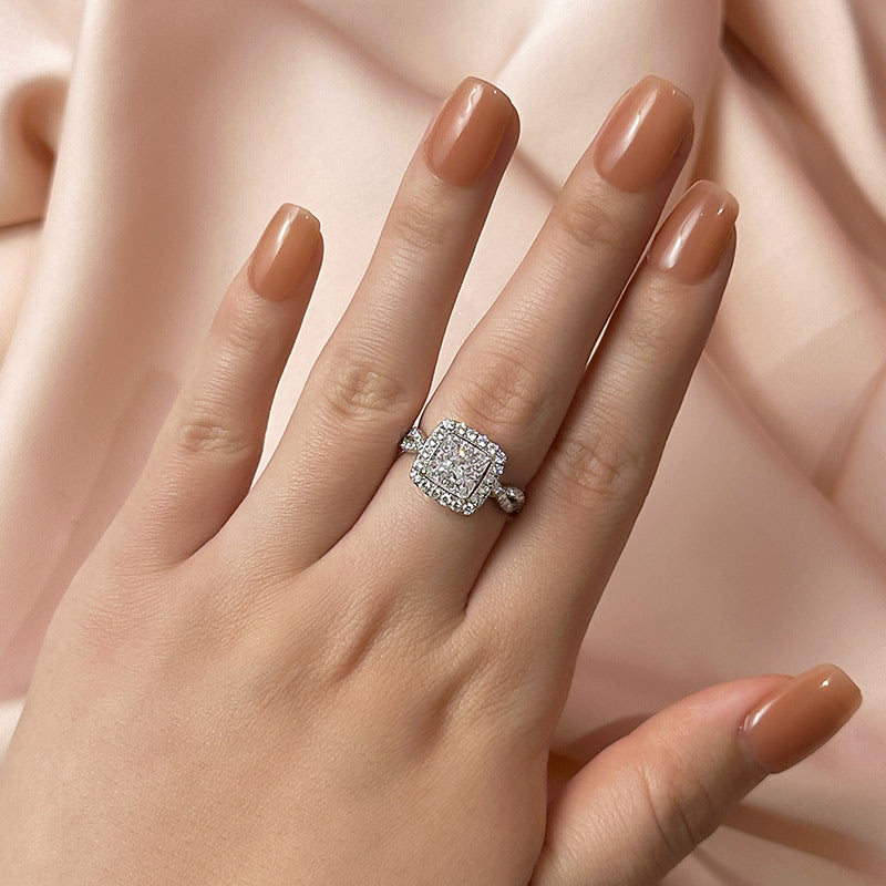 2.0ct Princess Cut Halo Ring in Sterling Silver