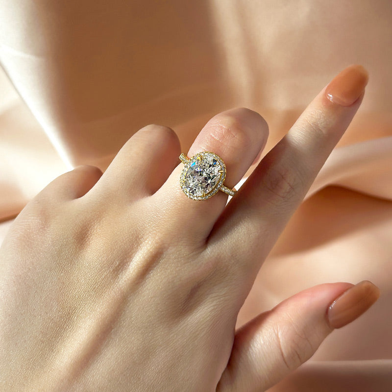 4.25 Carat Oval-Cut Simulated Diamond Halo Ring in Sterling Silver