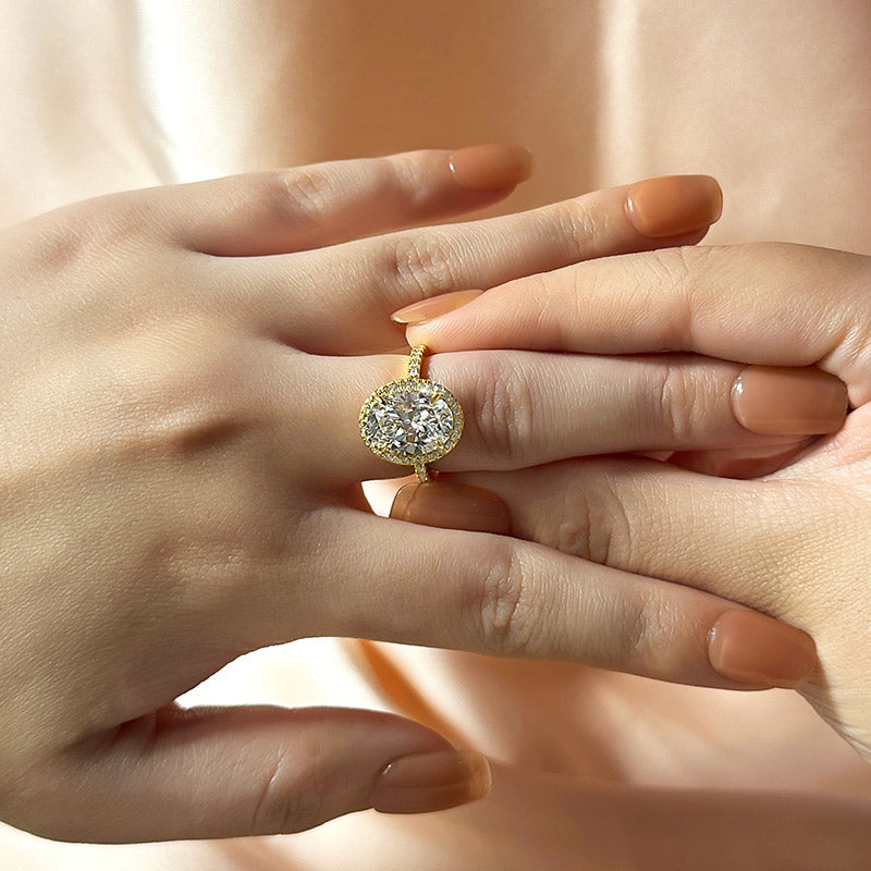 4.25 Carat Oval-Cut Simulated Diamond Halo Ring in Sterling Silver