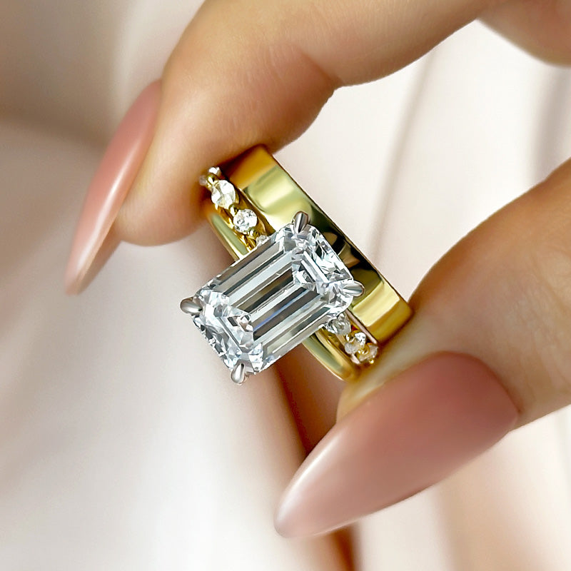 5Ct Emerald Cut 3-Piece Wedding Set - Two-Tone Gold Plated Sterling Silver