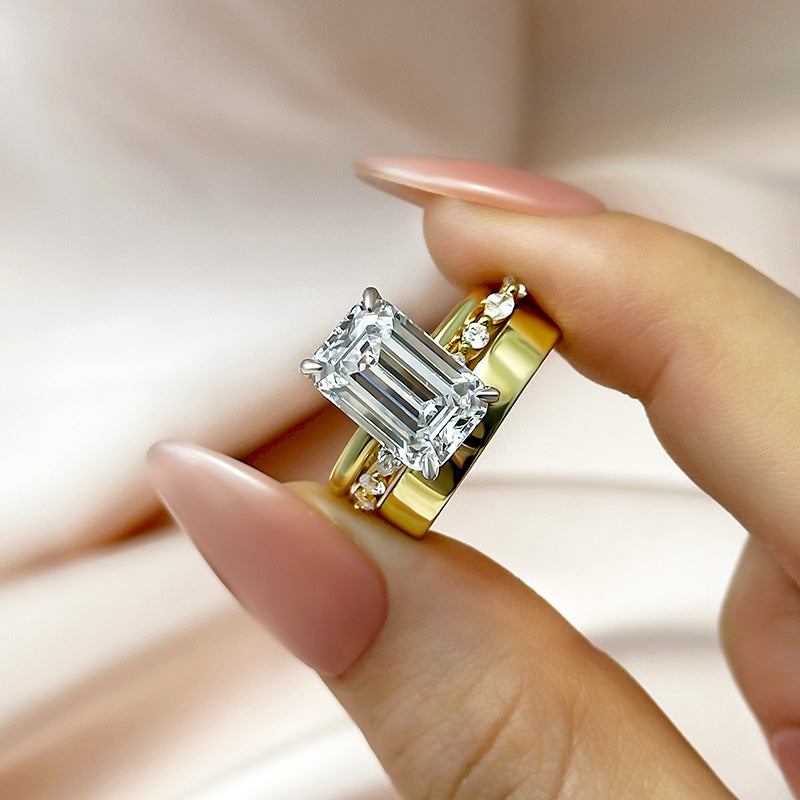 5Ct Emerald Cut 3-Piece Wedding Set - Two-Tone Gold Plated Sterling Silver