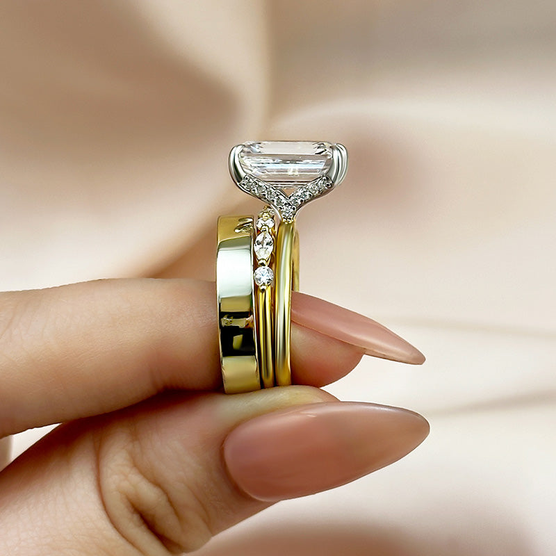 5Ct Emerald Cut 3-Piece Wedding Set - Two-Tone Gold Plated Sterling Silver