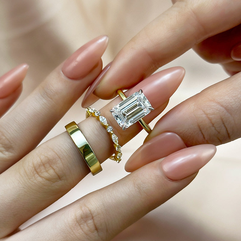 5Ct Emerald Cut 3-Piece Wedding Set - Two-Tone Gold Plated Sterling Silver