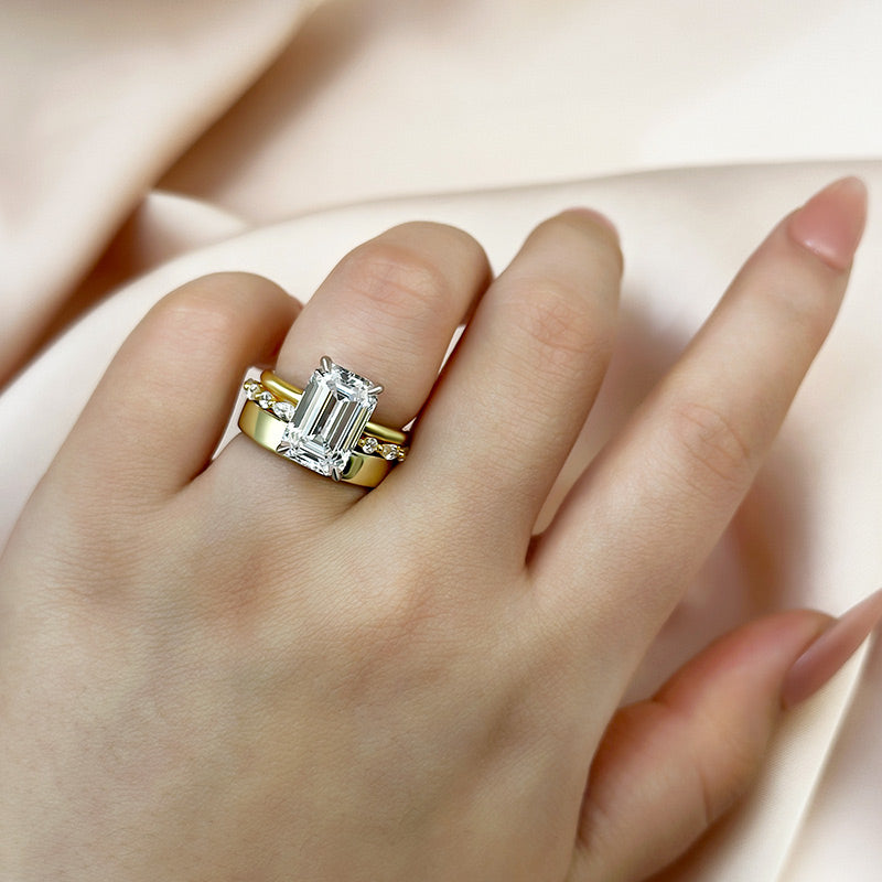 5Ct Emerald Cut 3-Piece Wedding Set - Two-Tone Gold Plated Sterling Silver