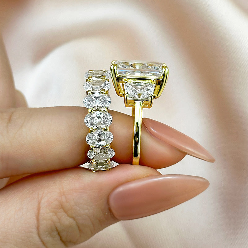 9.0ct Radiant Cut Diamond Bridal Set - Dual Gold Plated