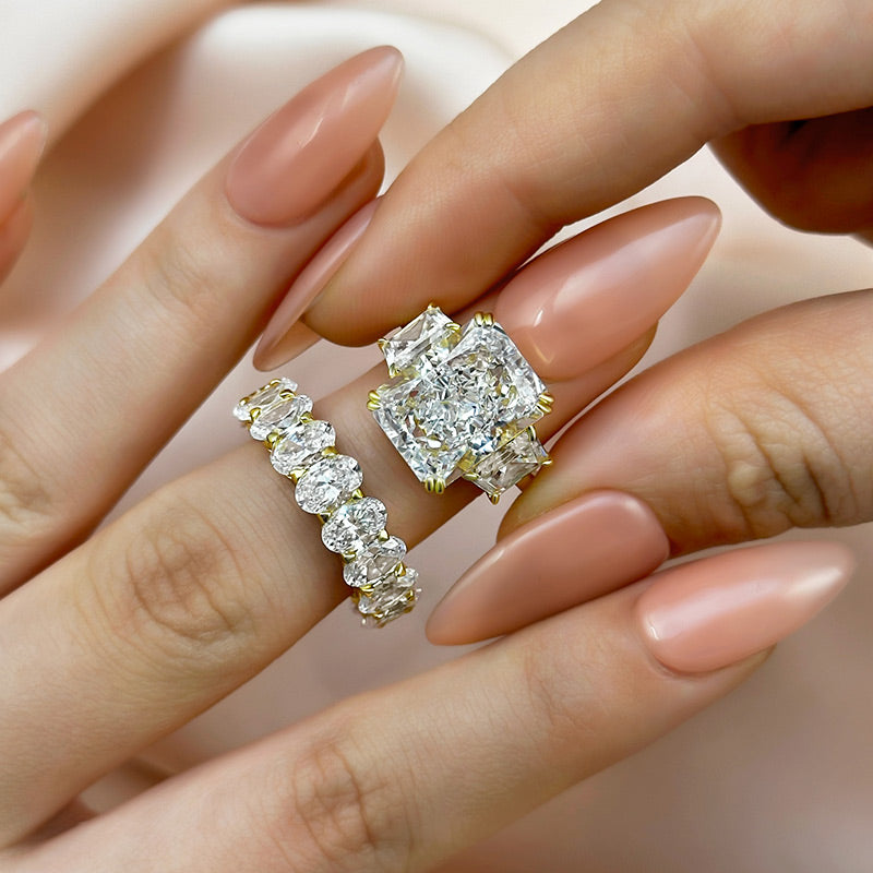 9.0ct Radiant Cut Diamond Bridal Set - Dual Gold Plated
