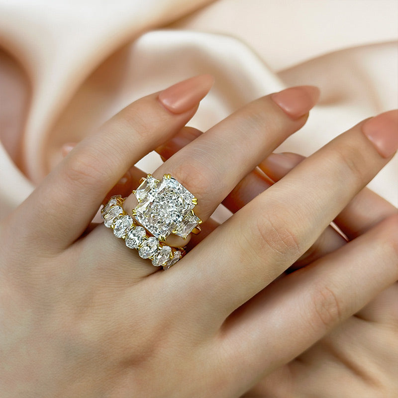 9.0ct Radiant Cut Diamond Bridal Set - Dual Gold Plated