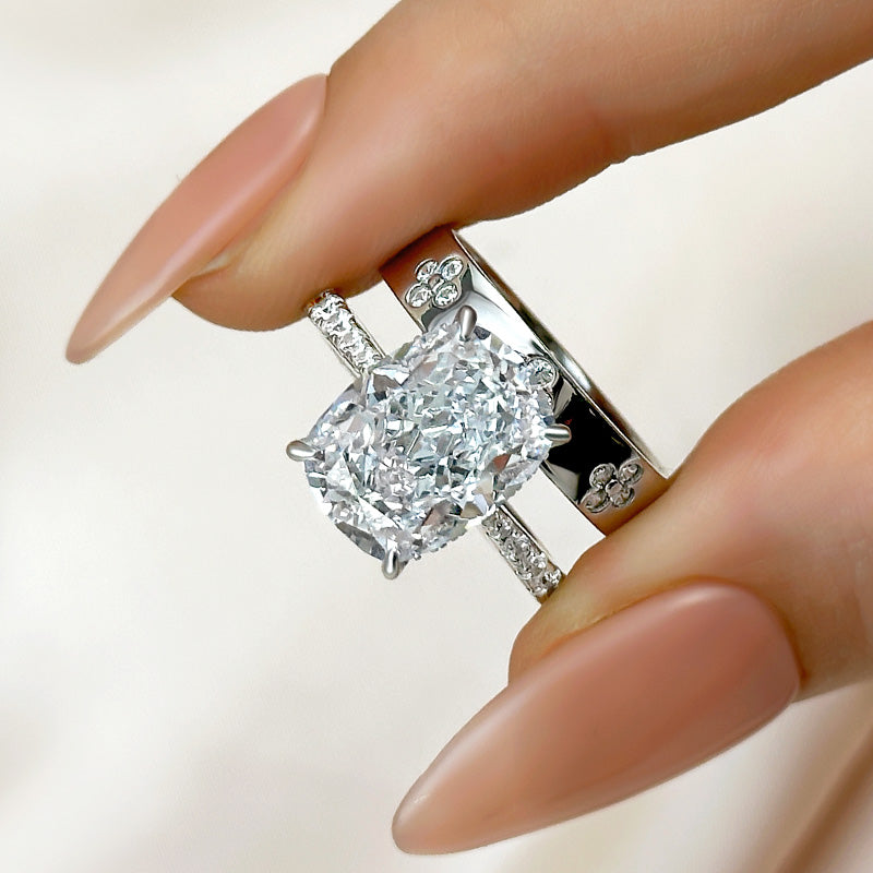 65 Carat Cushion Cut Simulated Diamond Ring 18K White Gold