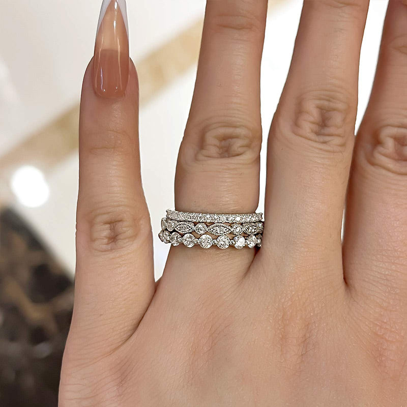 Timeless Wedding Band Set - 925 Silver, 2.0ct Sona Simulated Diamonds