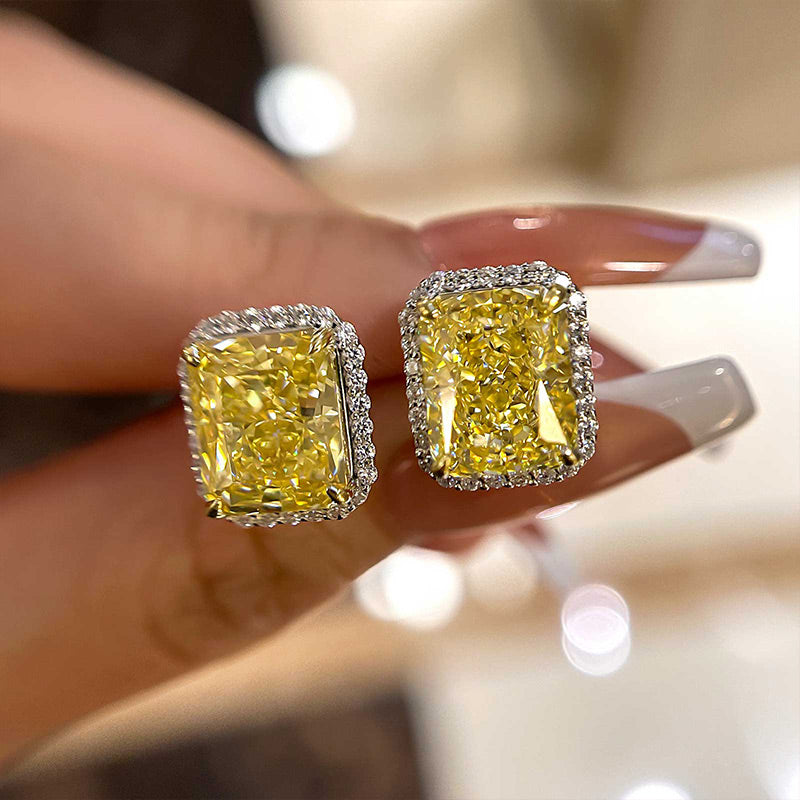 Cushion-Cut Yellow Sapphire Earrings in Sterling Silver & Gold