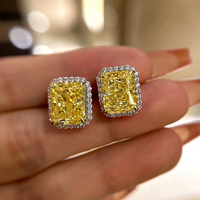 Cushion-Cut Yellow Sapphire Earrings in Sterling Silver & Gold