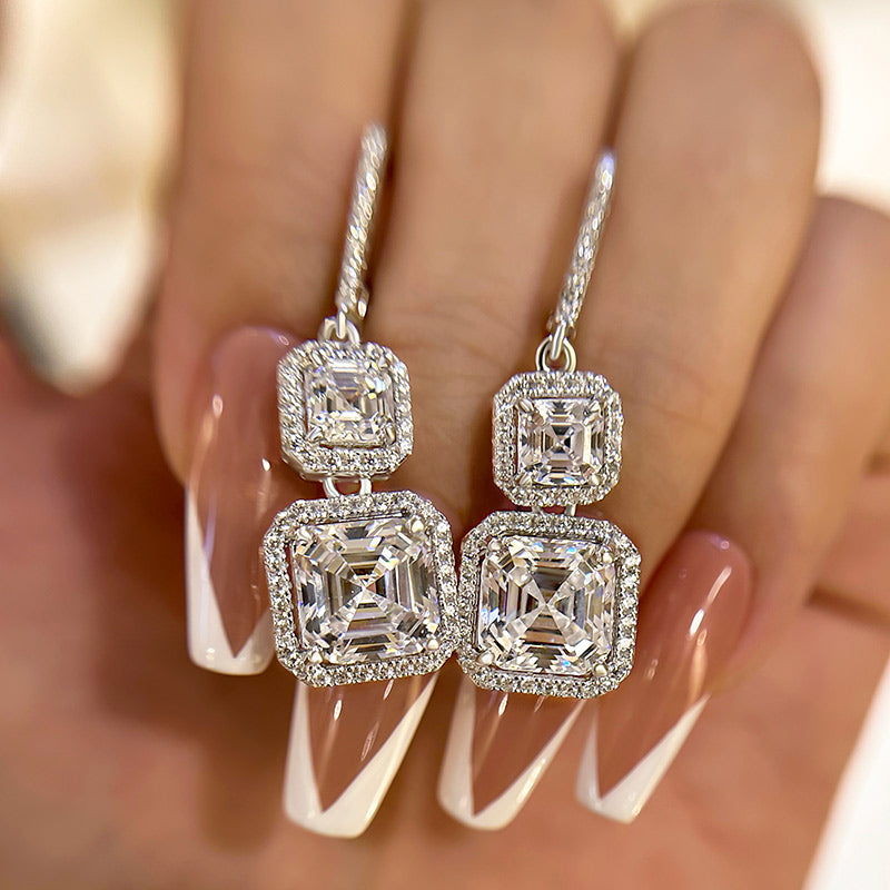 Elegant Asscher & Emerald Cut Simulated Diamond Earrings