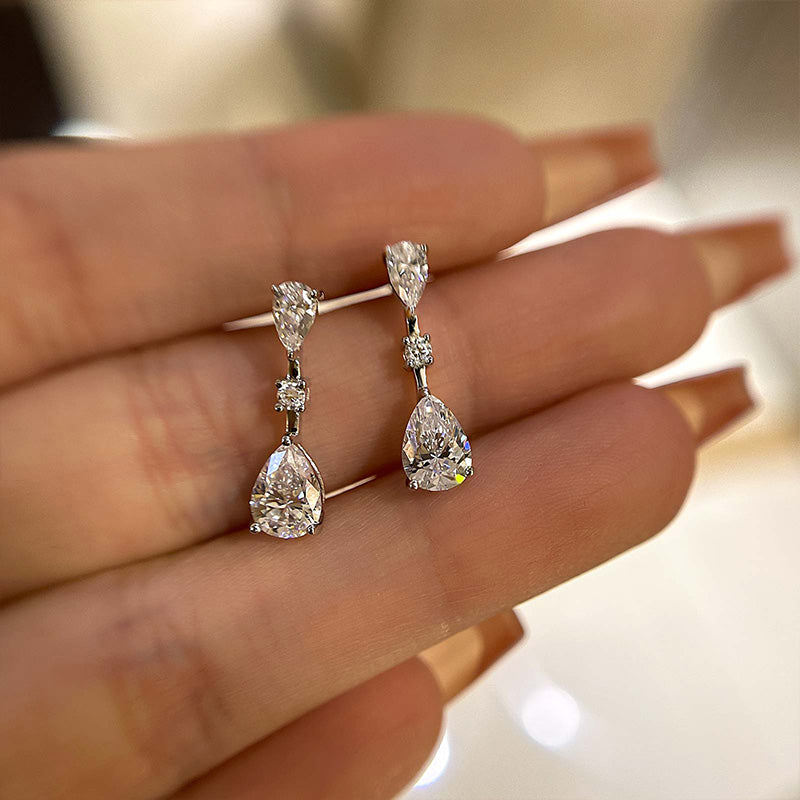 Pear & Round Cut Simulated Diamond Earrings in Sterling Silver