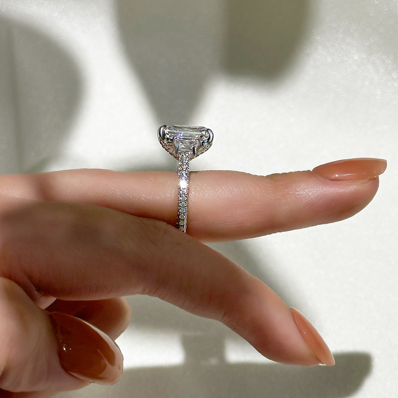 4.5ct Emerald Cut Trio Ring - White/Yellow Gold