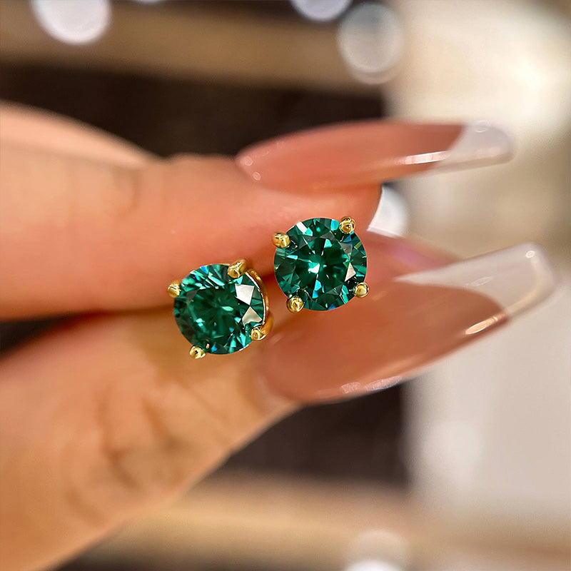 Plated Round Cut Paraiba Tourmaline Simulated Diamond Earrings