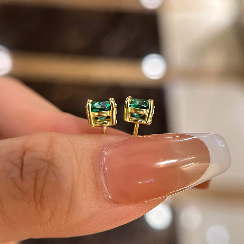 Plated Round Cut Paraiba Tourmaline Simulated Diamond Earrings