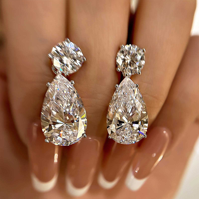 Elegant Pear & Round Simulated Diamond Earrings