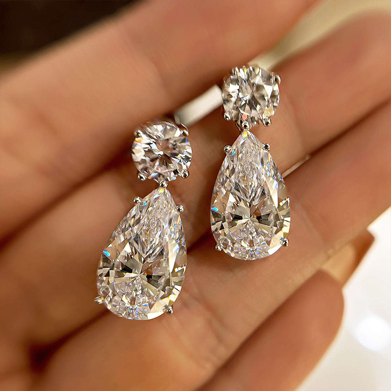 Elegant Pear & Round Simulated Diamond Earrings