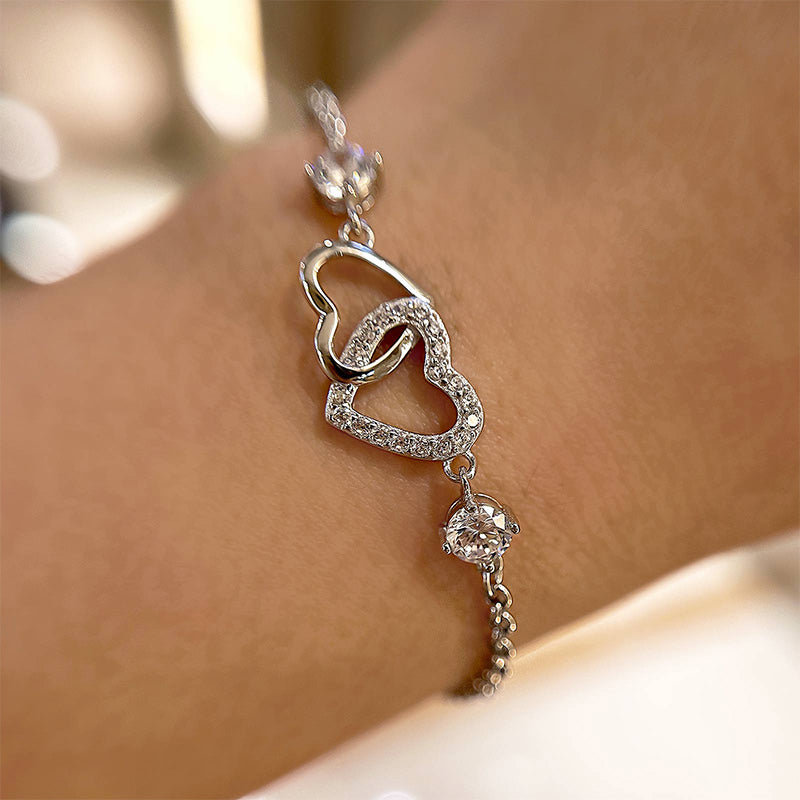 Luxurious Adjustable Silver Bracelet with Simulated Diamonds
