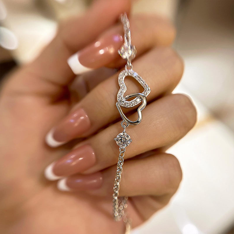 Luxurious Adjustable Silver Bracelet with Simulated Diamonds