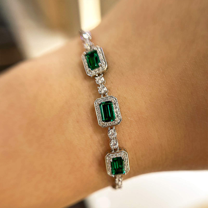 Sophisticated Emerald-Cut Green Simulated Diamond Bracelet
