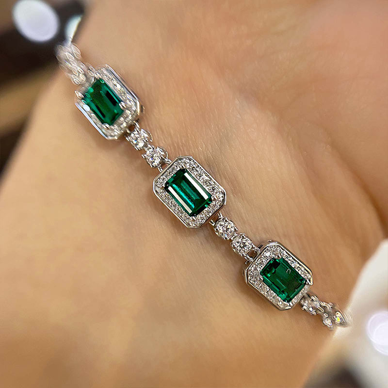 Sophisticated Emerald-Cut Green Simulated Diamond Bracelet