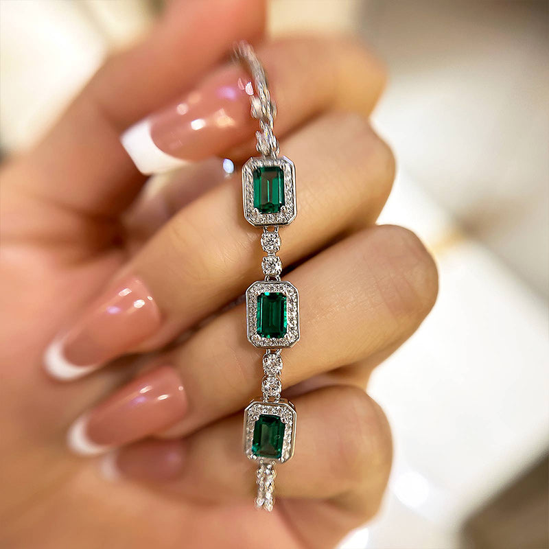Sophisticated Emerald-Cut Green Simulated Diamond Bracelet