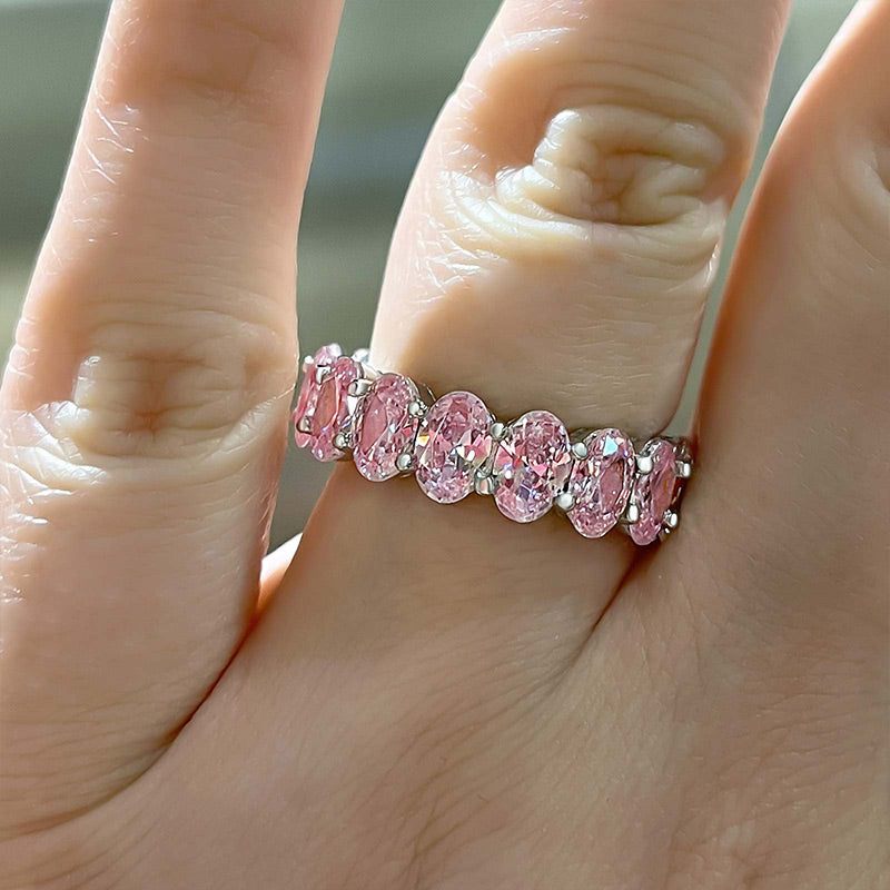 925 Silver White Gold Plated 8.5ct Pink Sapphire Wedding Ring