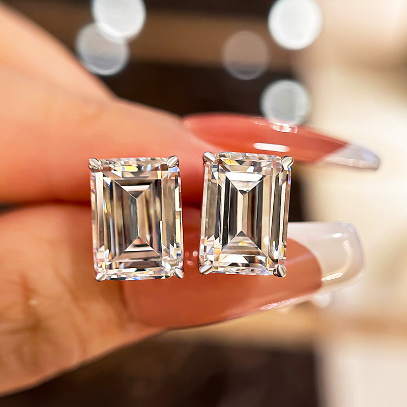 Elegant Emerald-Cut Simulated Diamond Earrings for Weddings