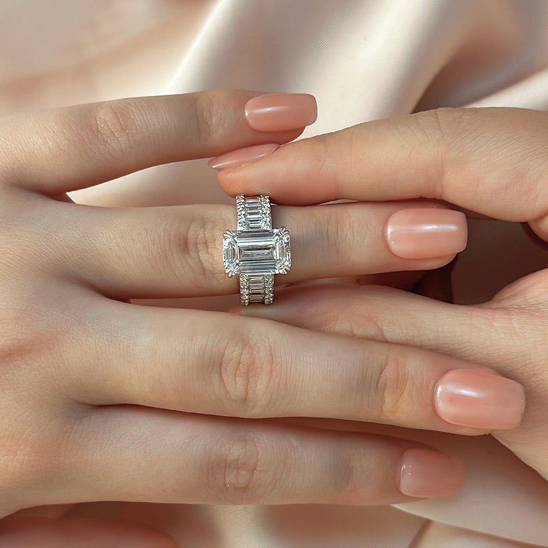 5.0ct Emerald Cut Diamond Wide Band Engagement Ring