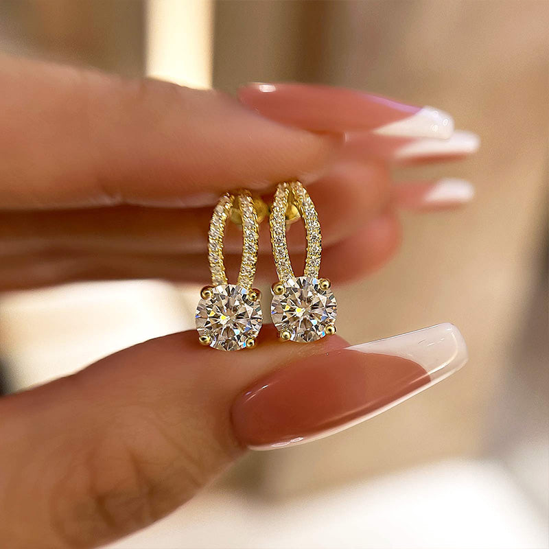 Luxury 18K Gold Moissanite Earrings, Sterling Silver