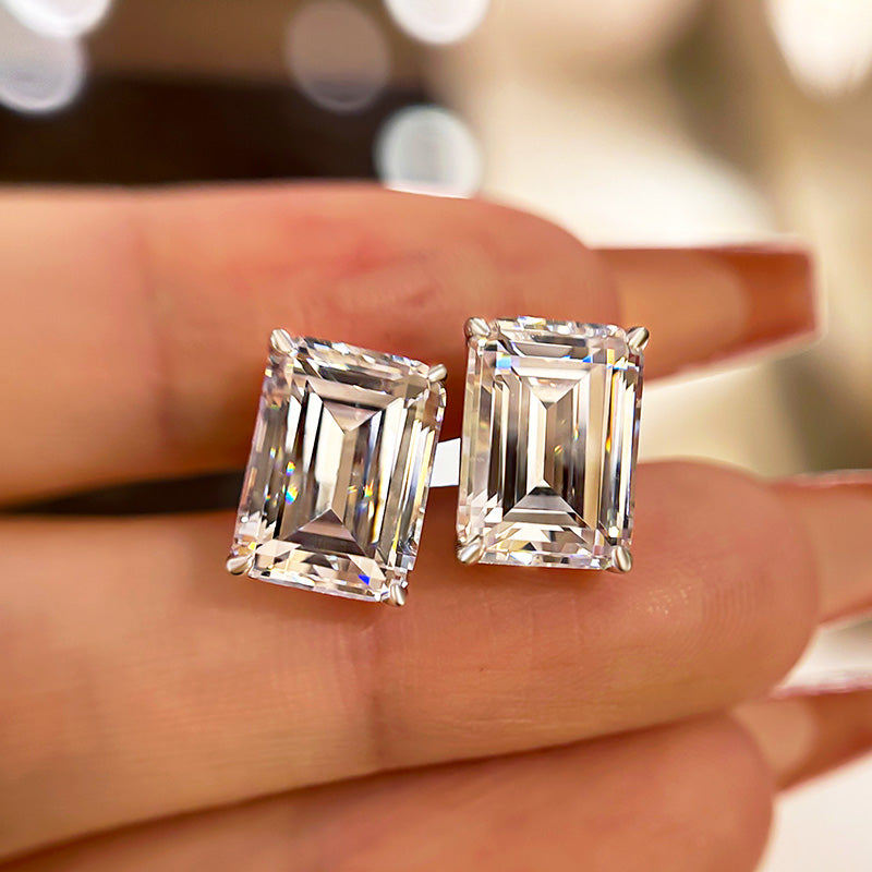 Elegant Emerald-Cut Simulated Diamond Earrings for Weddings
