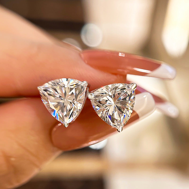 Luxurious 925 Sterling Silver Trillion Cut Sona Simulated Diamond Earrings