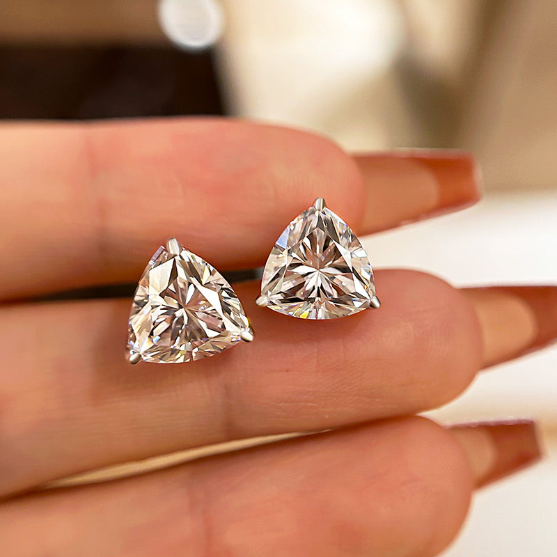 Luxurious 925 Sterling Silver Trillion Cut Sona Simulated Diamond Earrings