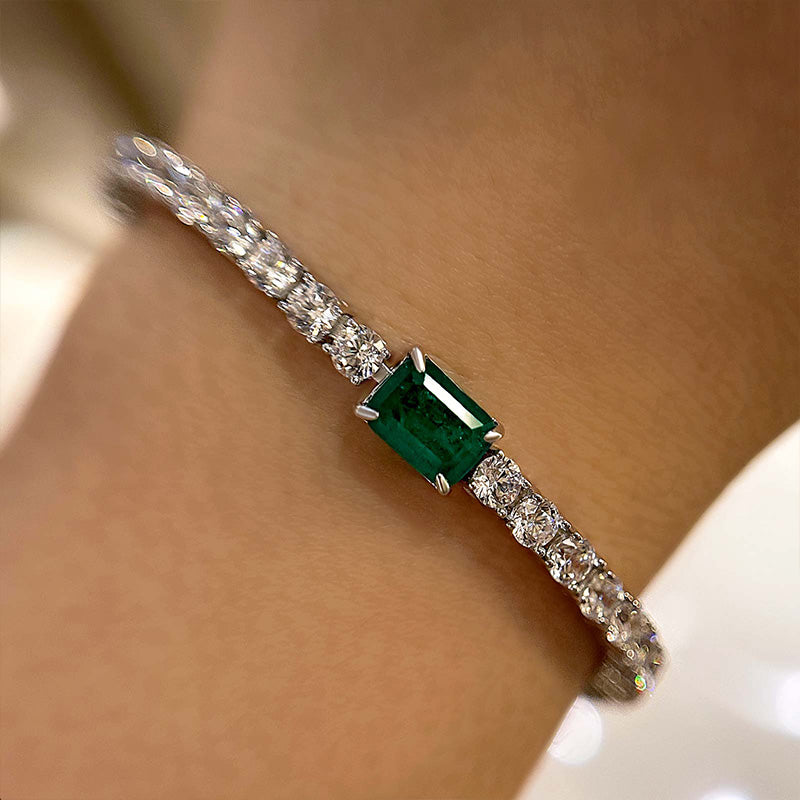 Elegante pulsera de plata de ley con esmeraldas y diamantes