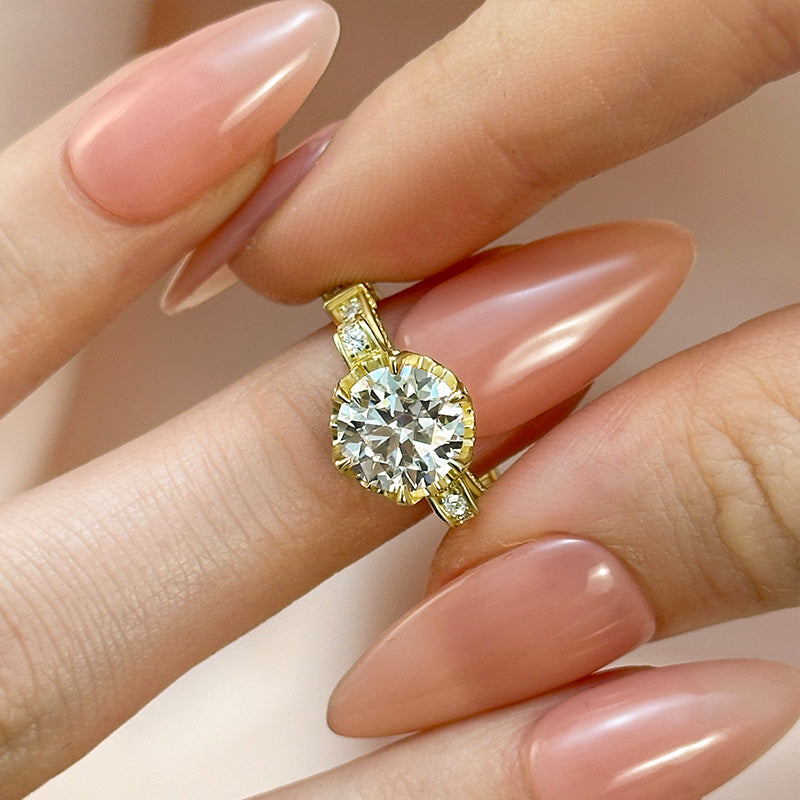 2Ct Vintage Round Moissanite Ring - Timeless Gold Bridal