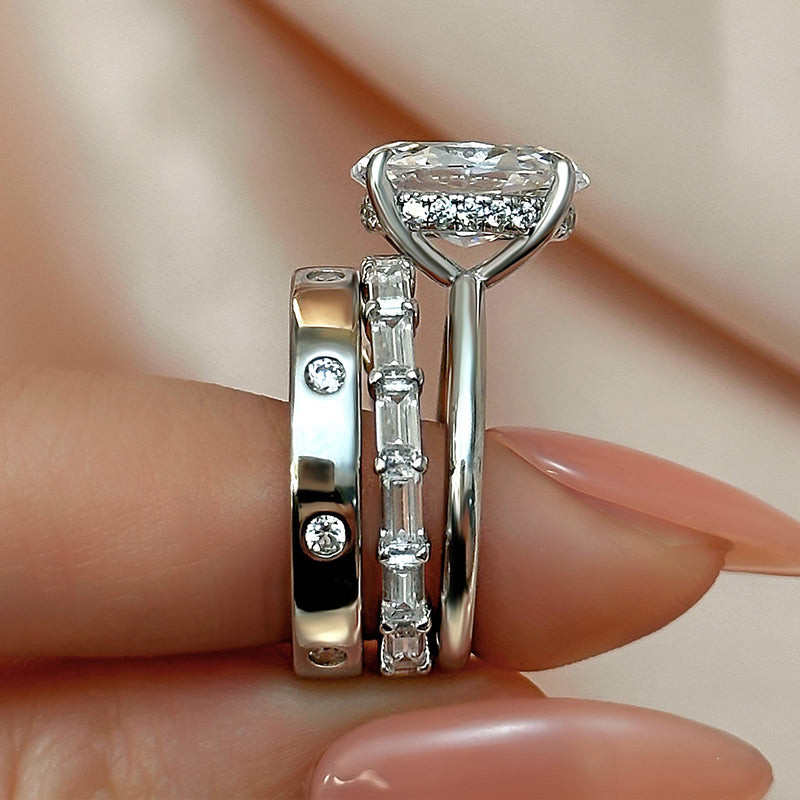 3.5Ct Oval Diamond Ring with 2.5Ct Mixed Cut Band