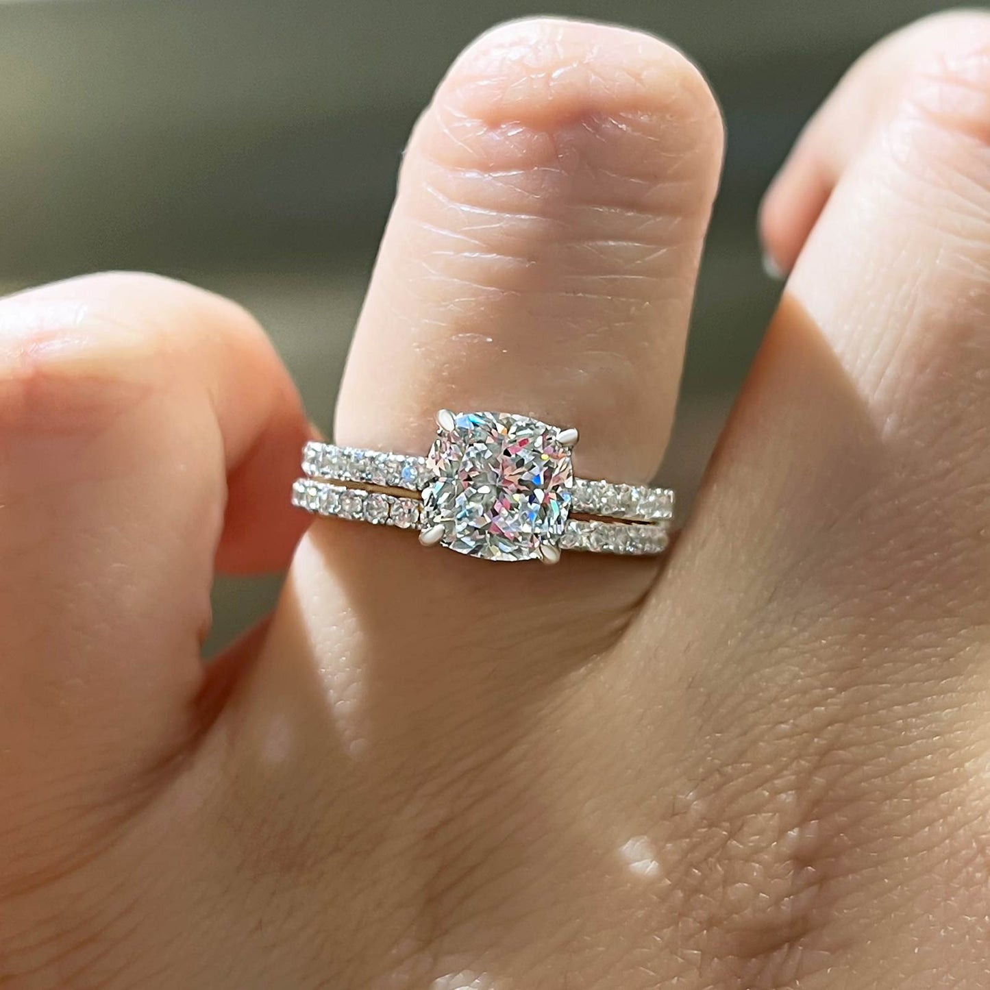 Tri-Tone Cushion Cut Wedding Set (2.0ct) - Silver