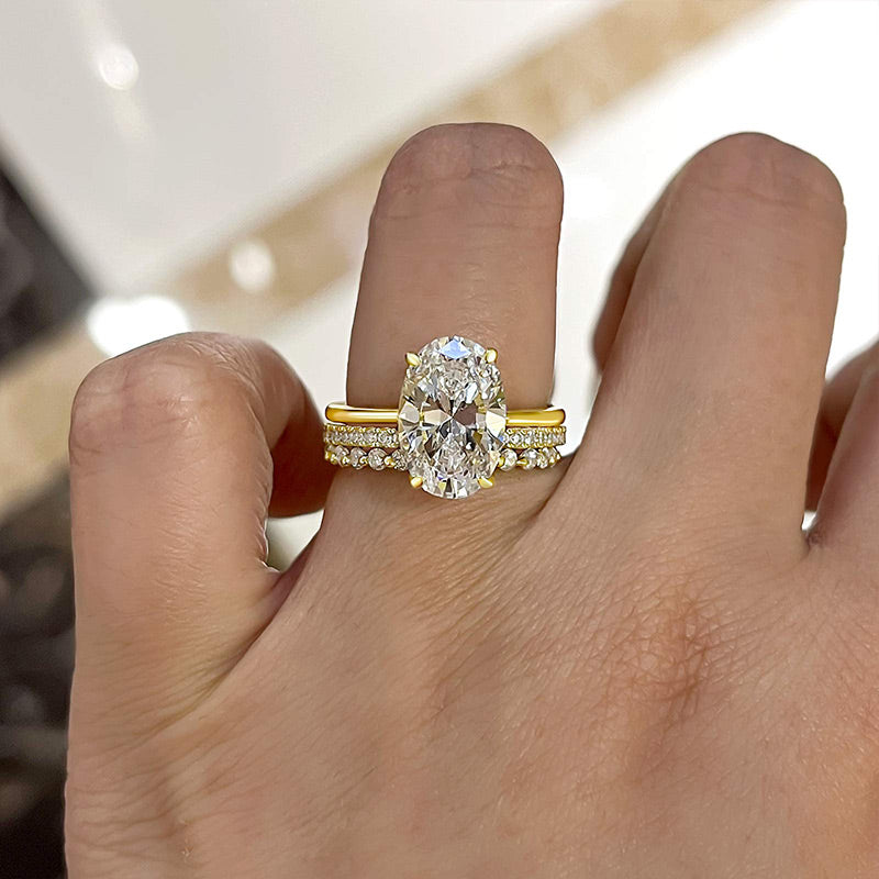 925 Sterling Silver Oval Cut Sona Simulated Diamond Wedding Band