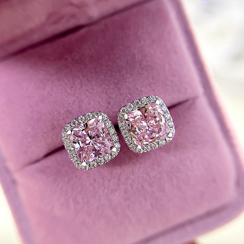 2.0 Carat Princess Cut Pink Sapphire Earrings with Simulated Diamonds