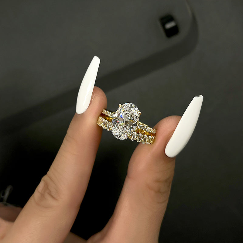 4.0ct Oval Cut Diamond Wedding Set - Dual Gold Plated