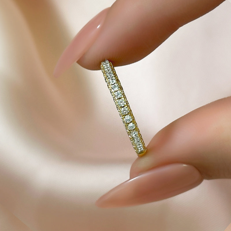 Alianza de boda con diamantes simulados de 0,135 ct, plata de ley con doble baño de oro