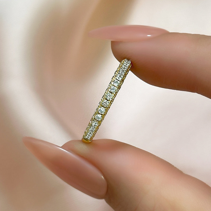 Alianza de boda con diamantes simulados de 0,135 ct, plata de ley con doble baño de oro