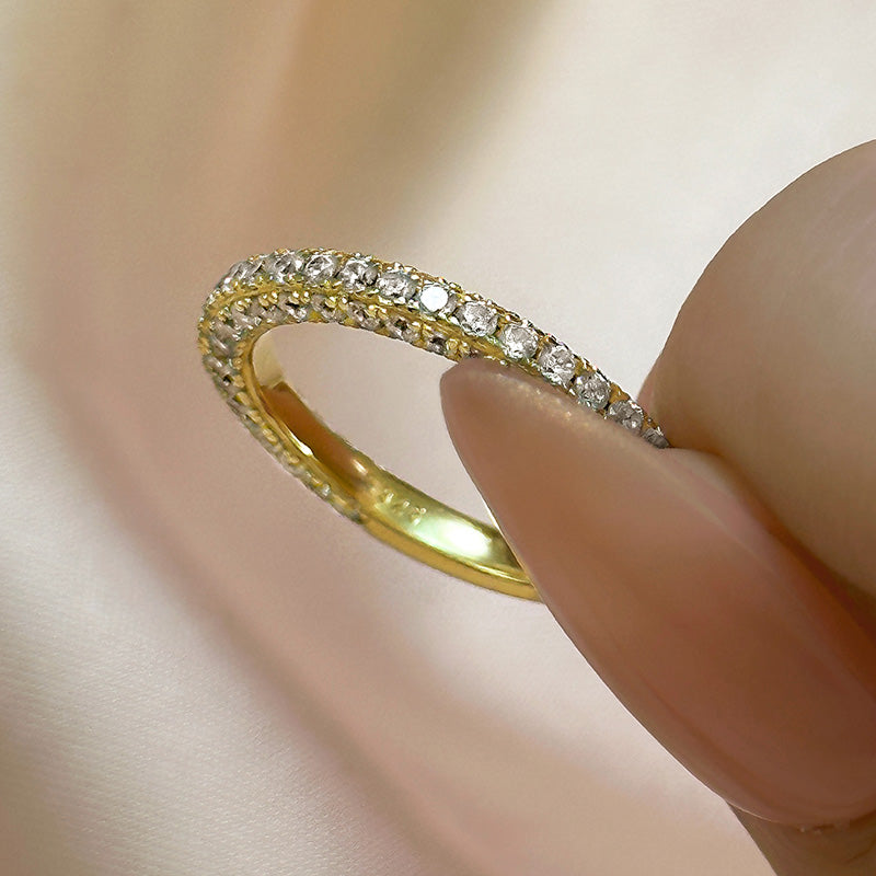 Alianza de boda con diamantes simulados de 0,135 ct, plata de ley con doble baño de oro