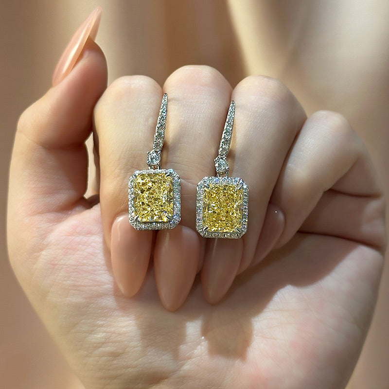 Luxurious Radiant-Cut Yellow Simulated Diamond Earrings